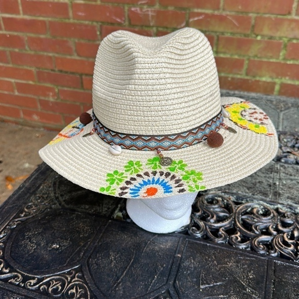Hand painted summer hat with hat band